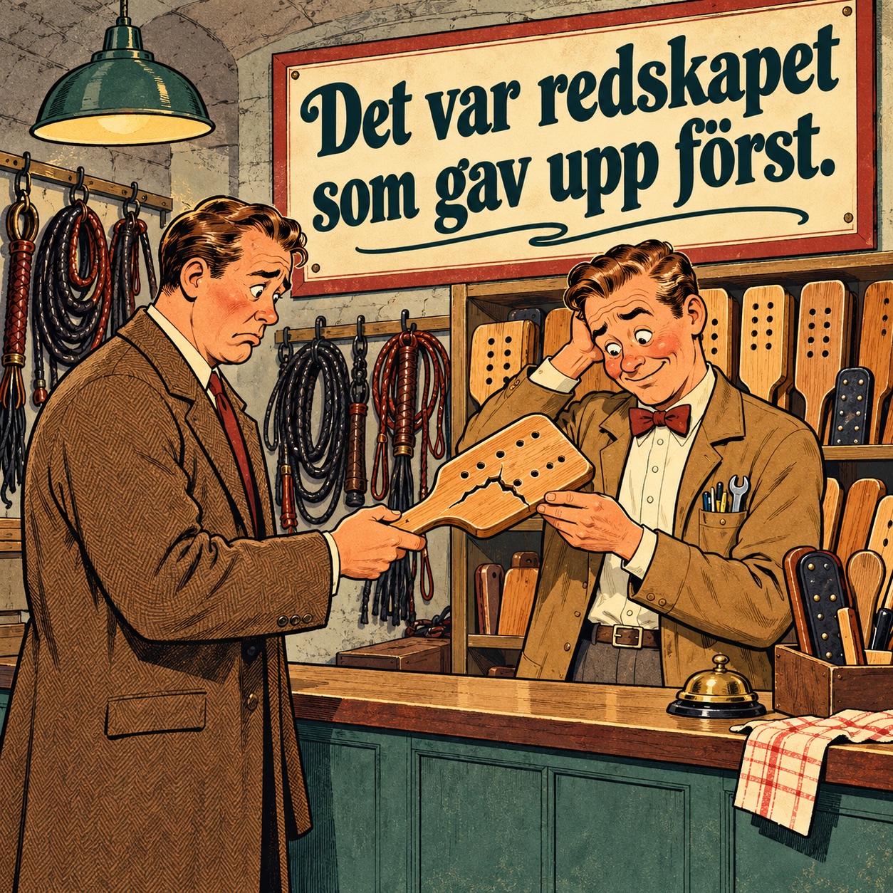 En besviken kund reklamerar en sprucken paddel.